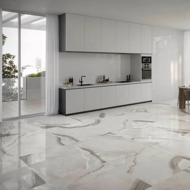 Merope Onyx Marble Effect Grey Polished Floor Tile
