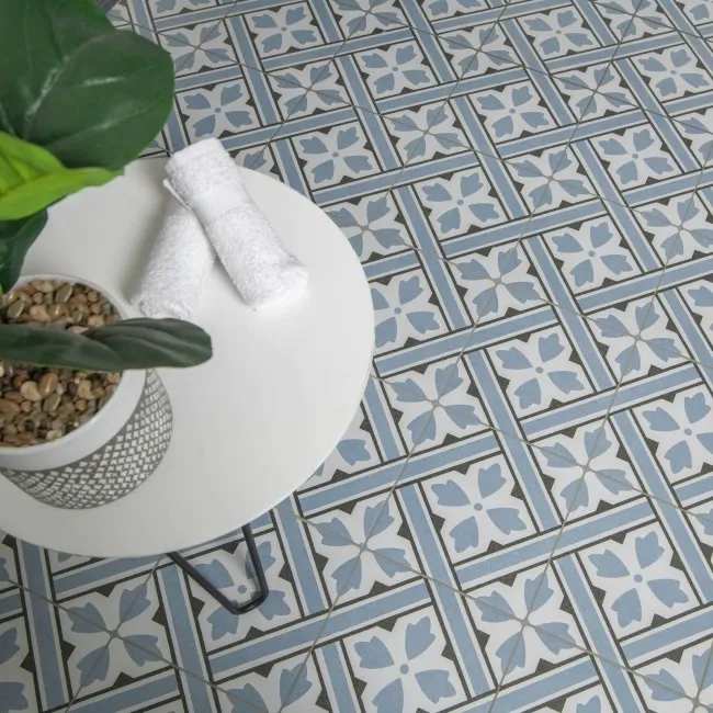 Mr Jones Azure Blue Pattern Matt Porcelain Wall and Floor Tile
