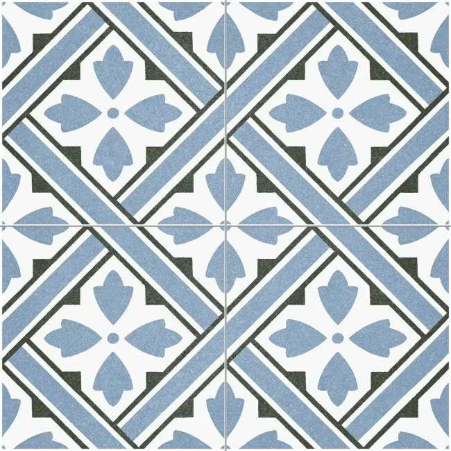 Mr Jones Azure Blue Pattern Matt Porcelain Wall and Floor Tile