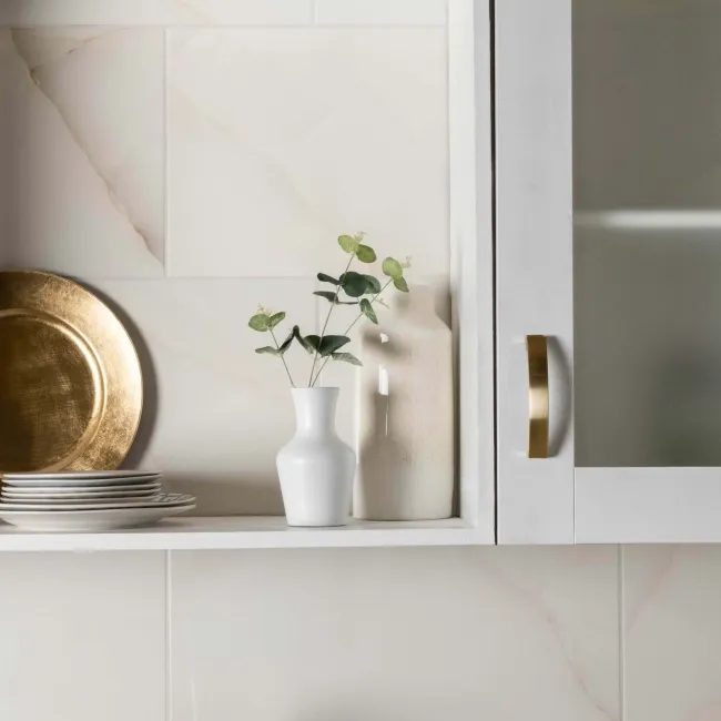 Onix Cristal Ivory Marble Effect Gloss Slim Ceramic Wall Tile