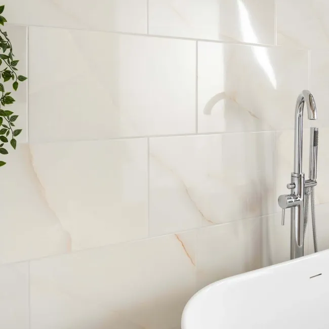 Onix Cristal Ivory Marble Effect Gloss Slim Ceramic Wall Tile