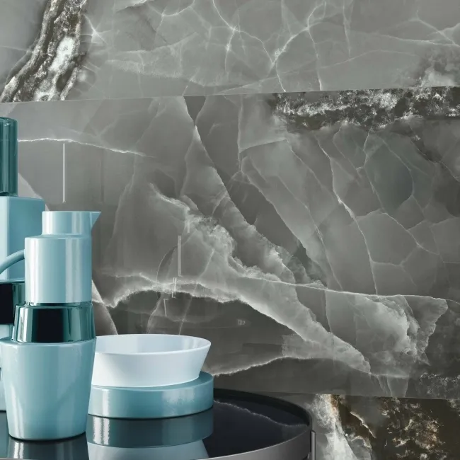 Onyx Marble Effect Dark Grey Polished Porcelain Wall and Floor Tile