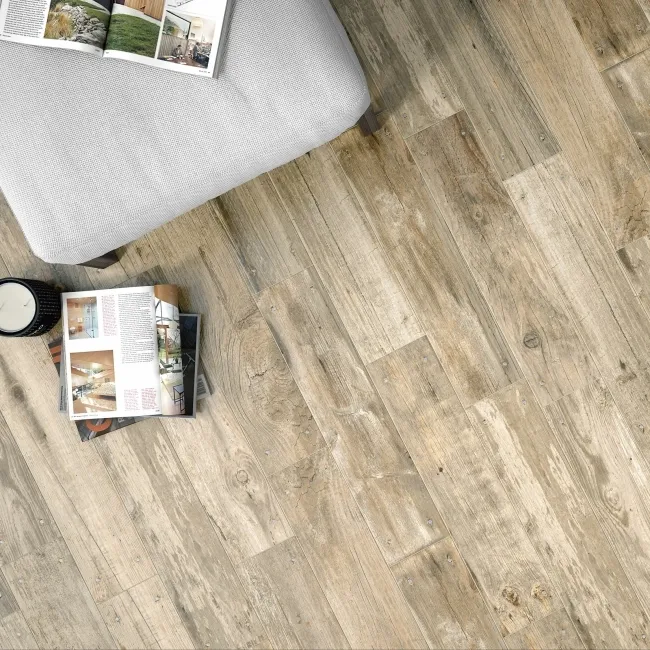 Reclaimed Natural Beige Oak Nailed Wood Effect Floor Tile