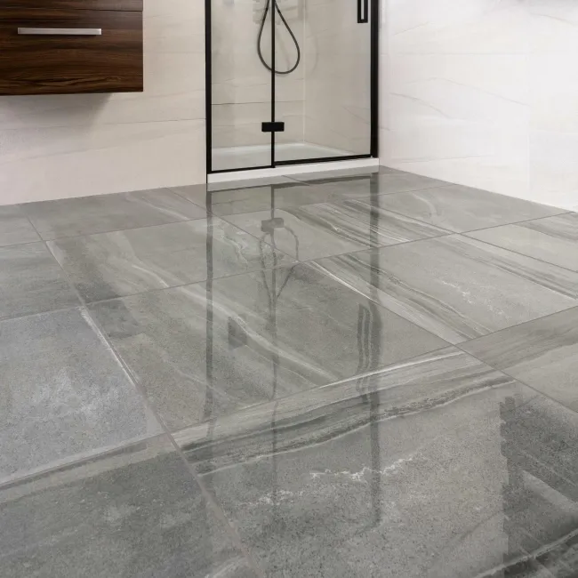 Shades Grey Stone Effect Polished Porcelain Floor Tile