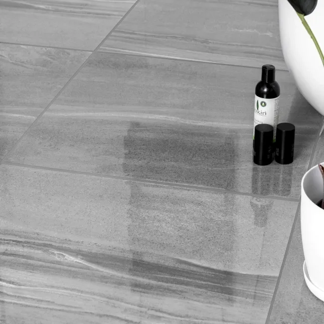 Shades Grey Stone Effect Polished Porcelain Floor Tile