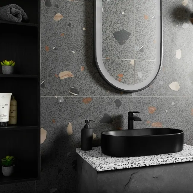 Trend Black Terrazzo Multicolour Wall and Floor Tile
