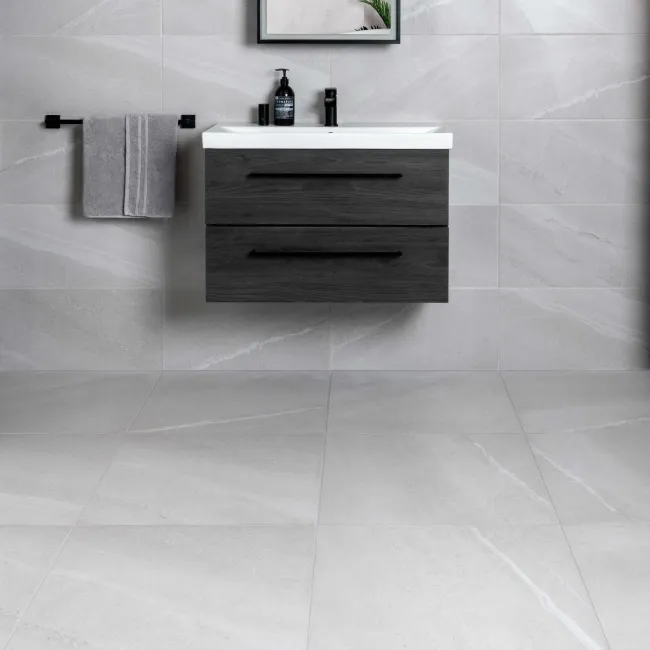 Allegro Light Grey Stone Effect Matt Porcelain Floor Tile