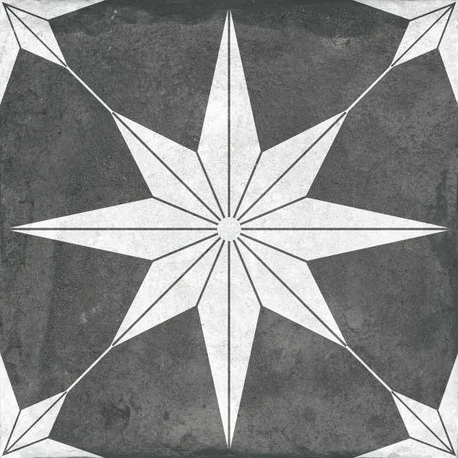 Supernova Star Black Patterned Matt Vitrified Ceramic Floor Tile