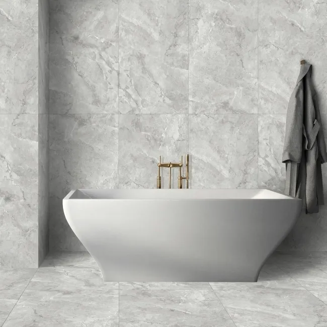 Immense Grey Stone Effect Polished Porcelain Wall and Floor Tile