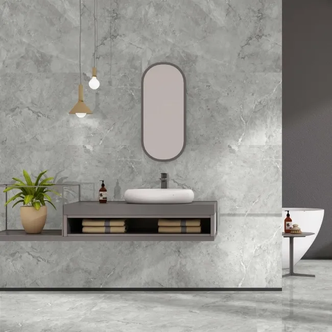 Immense Grey Stone Effect Polished Porcelain Wall and Floor Tile