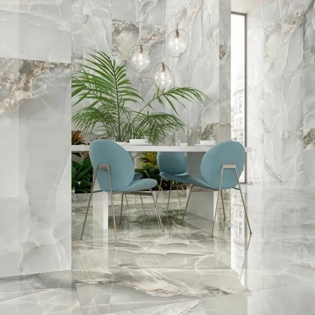 Onyx Marble Effect Grey Polished Porcelain Wall and Floor Tile