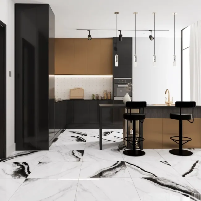Panda White Marble Effect Polished Porcelain Floor Tile