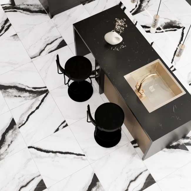 Panda White Marble Effect Polished Porcelain Floor Tile