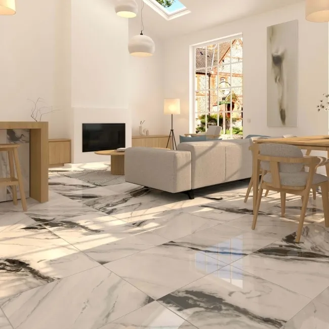 Panda White Marble Effect Polished Porcelain Floor Tile