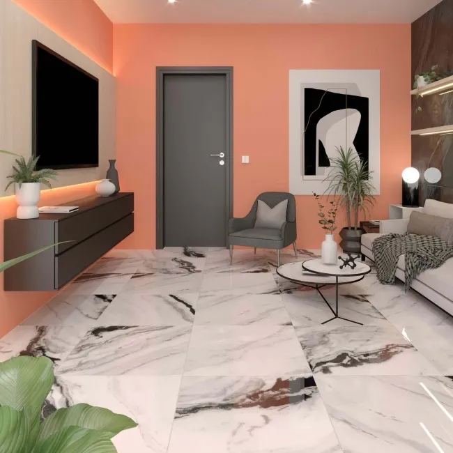 Panda White Marble Effect Polished Porcelain Floor Tile
