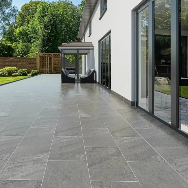 Piazza Grey Stone Effect Matt Porcelain Large Outdoor Slab Tile