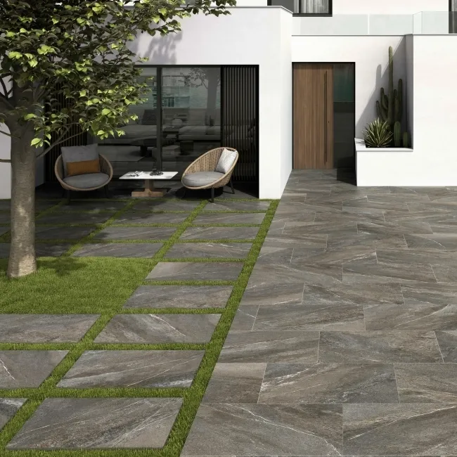 Sakhir Dark Grey Stone Effect Matt Porcelain Large Outdoor Slab Tile
