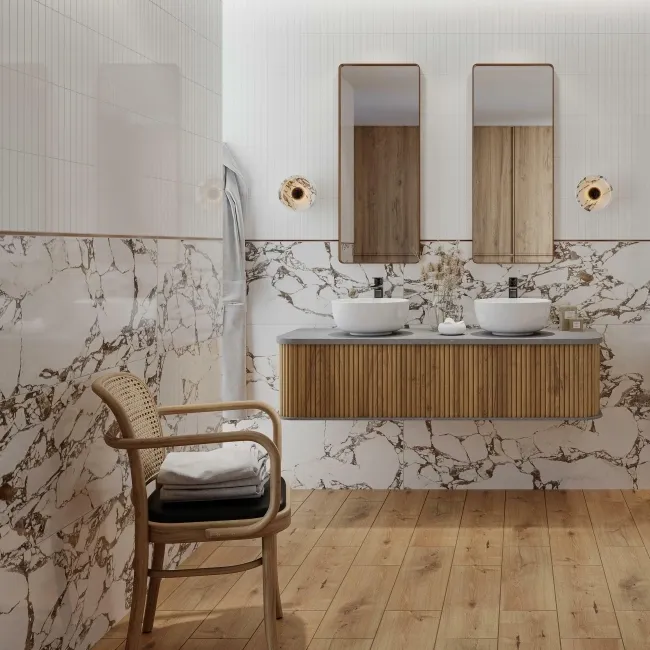 Caliente White Marble Effect Gloss Ceramic Wall Tile