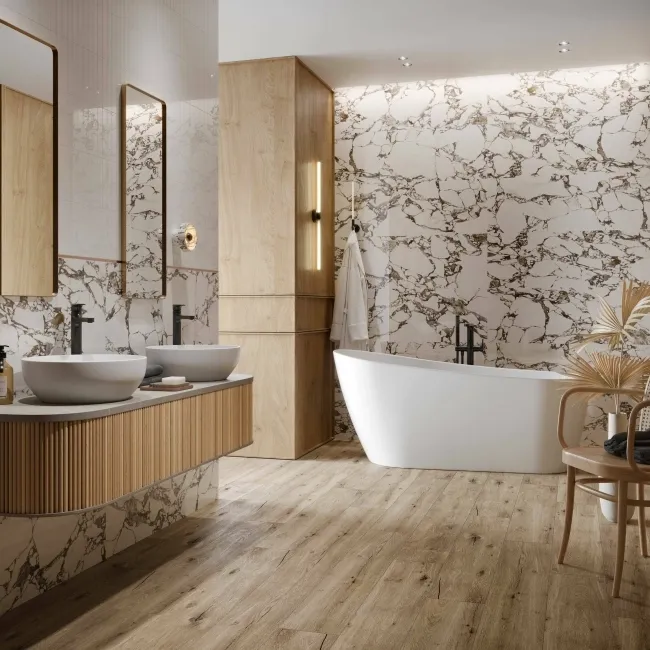 Caliente White Marble Effect Gloss Ceramic Wall Tile