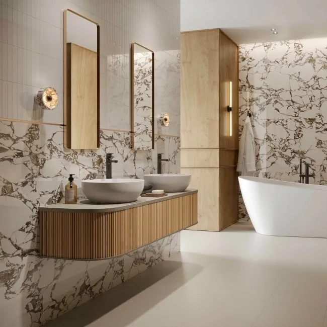 Caliente White Marble Effect Gloss Ceramic Wall Tile