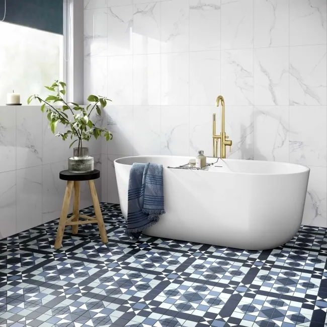 Carrara White Marble Effect Gloss Ceramic Wall Tile