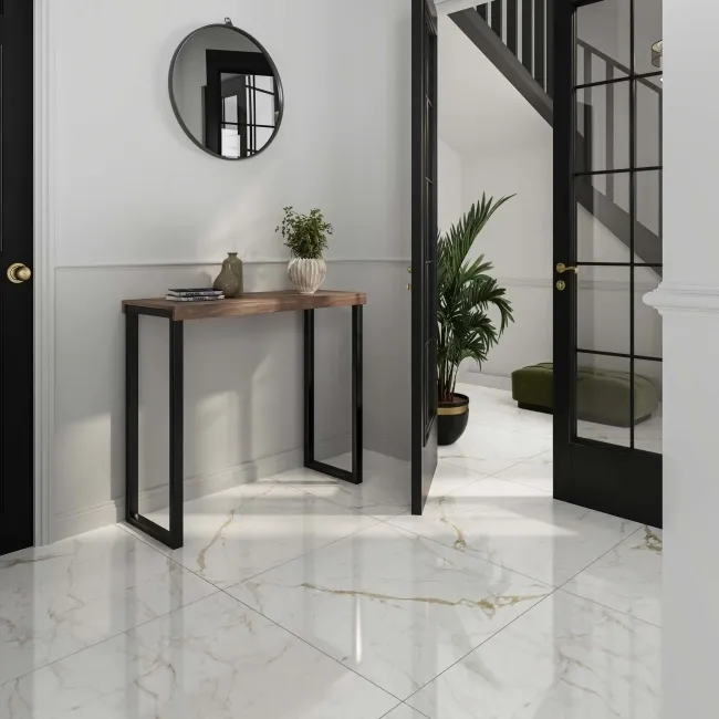 Carrera Gold Marble Effect Rectified Large Polished Porcelain Floor Tile