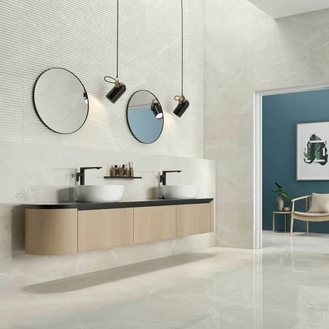 Fior Di Bosco Ivory Decor Marble Effect Gloss Ceramic Wall Tile