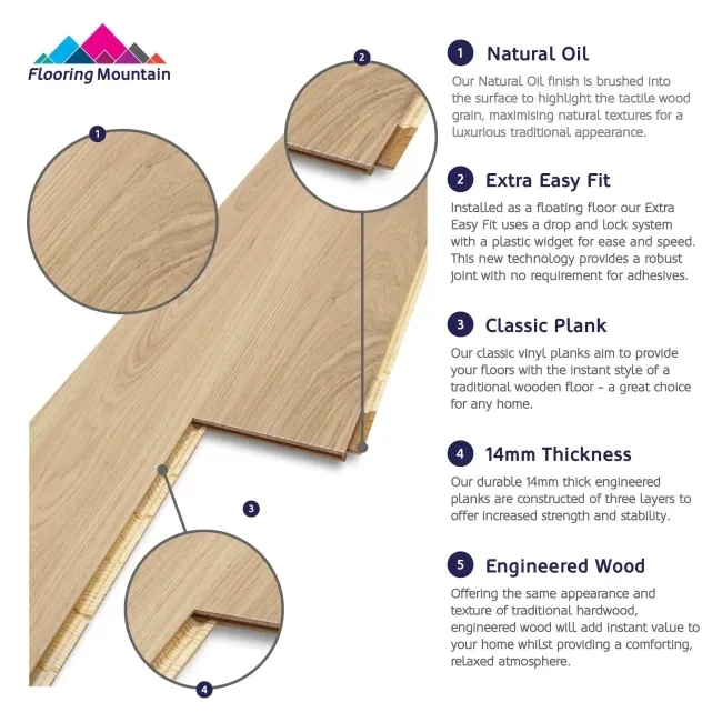 Medio Light Oak Engineered Flooring 14mm x 130mm Oiled