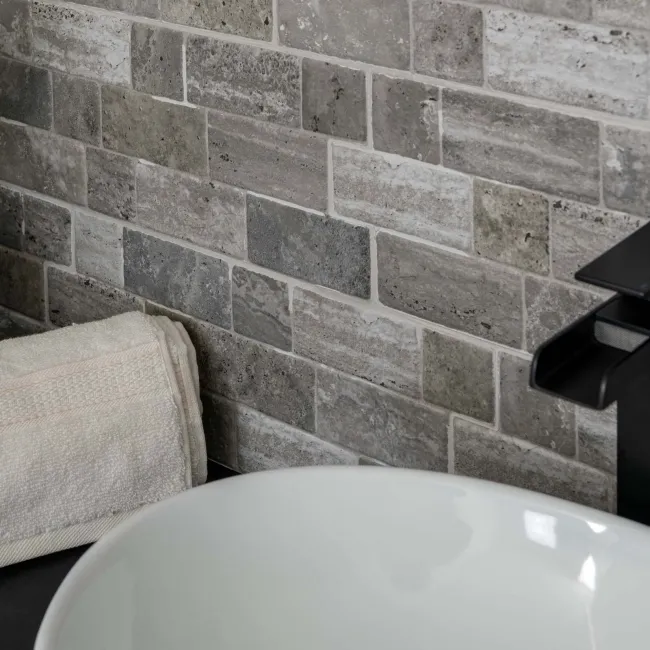 Roma Grey Travertine Effect Italian Porcelain Wall Tile