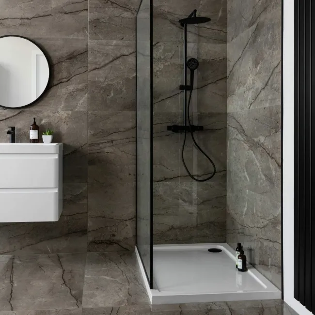 Breccia Adige Grey Polished Marble Effect Porcelain Wall and Floor Tile