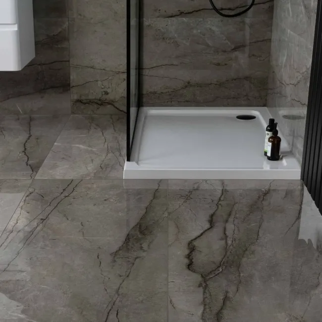 Breccia Adige Grey Polished Marble Effect Porcelain Wall and Floor Tile