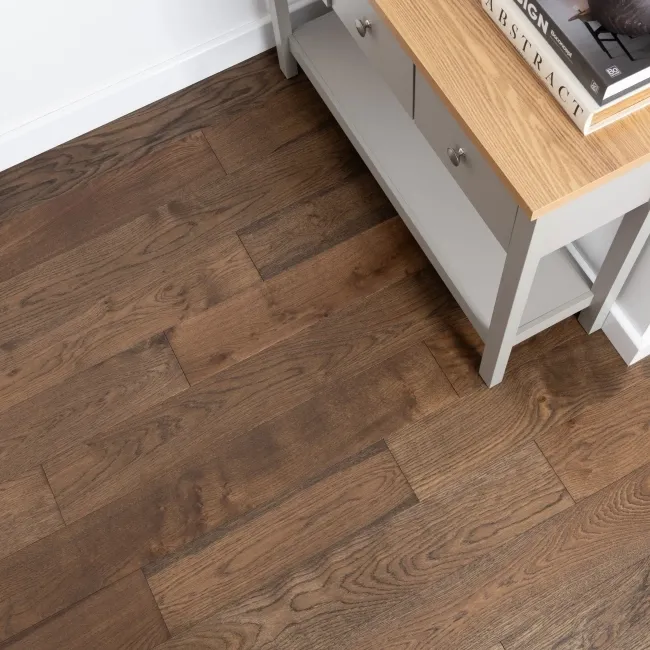 Delamere Dark Smoked Brushed Oak Engineered Wood Flooring 13x150mm Oiled