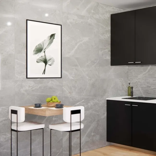 Fior Di Bosco Light Grey Marble Effect Gloss Ceramic Wall Tile