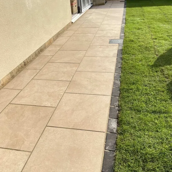Portman Beige Stone Effect Matt Porcelain Outdoor Slab Tile