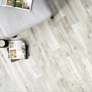 Reclaimed White Oak Nailed Wood Effect Floor Tile 150x660 Roomset