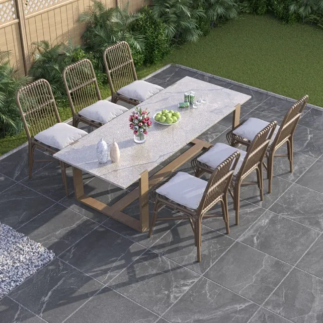 Kansas Graphite Grey Marble Effect Matt Porcelain Outdoor Slab Tile