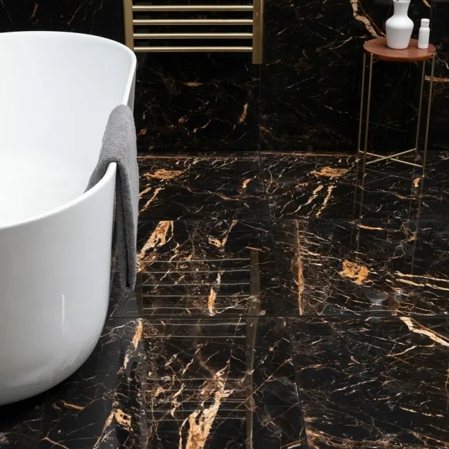 Sky Golden Black Marble Effect Polished Porcelain Floor Tile