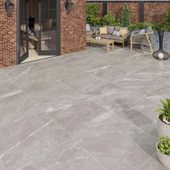 Kansas Grey Marble Effect Matt Porcelain Outdoor Slab Tile