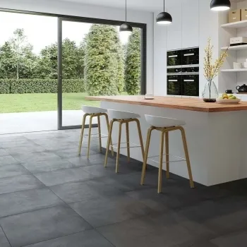 Waterfront Black Matt Floor Tiles 600x600 Kitchen Roomset