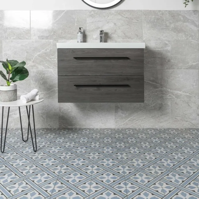 Mr Jones Azure Blue Pattern Matt Porcelain Wall and Floor Tile