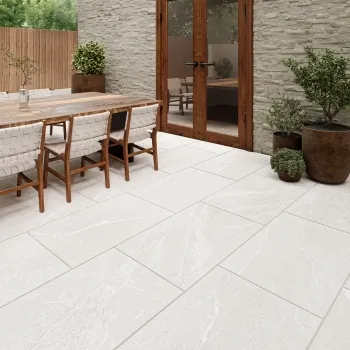 Kansas White Marble Effect Matt Porcelain Large Outdoor Slab Tile