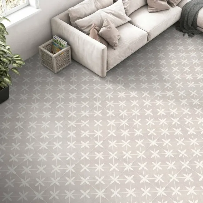 Flora Ivory Patterned Matt Ceramic Floor Tile
