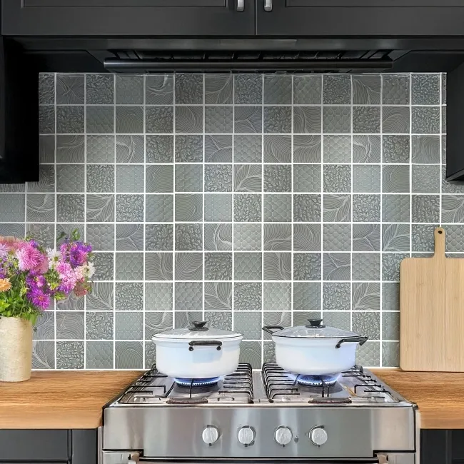 Hampton Silver Grey Patterned  Matt Glass Mosaic