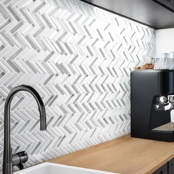 Chapel Herringbone White Mixed Mosaic