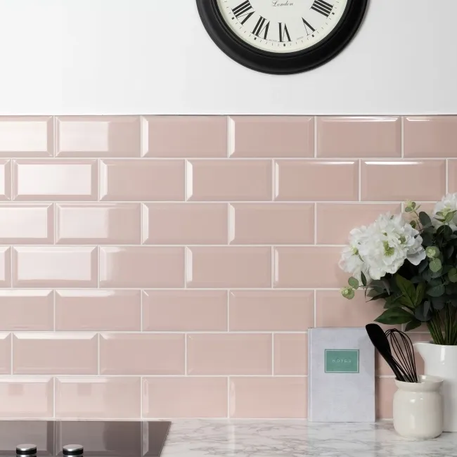 Metro Retro Bevelled Rose Pink Gloss Wall Tile