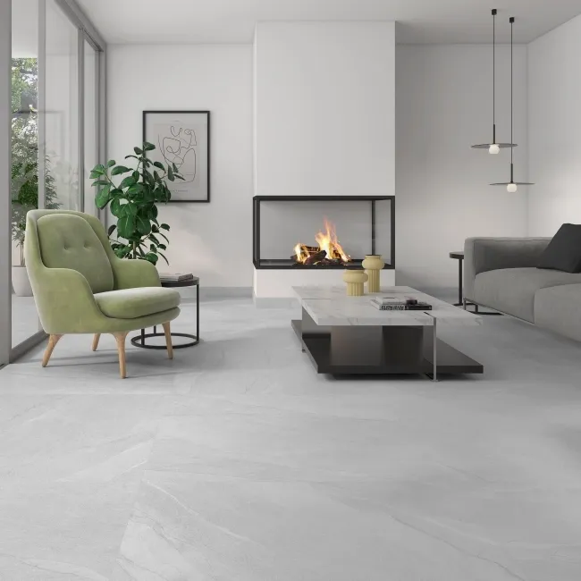 Halley White Slate Effect Matt Large Porcelain Floor Tile