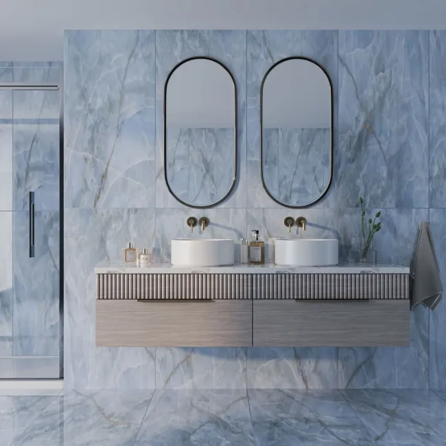 Omen Blue Onyx Marble Effect Matt Porcelain Tile