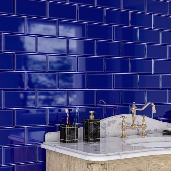 Metro Bevelled Victorian Cobalt Blue Gloss Ceramic Wall Tile