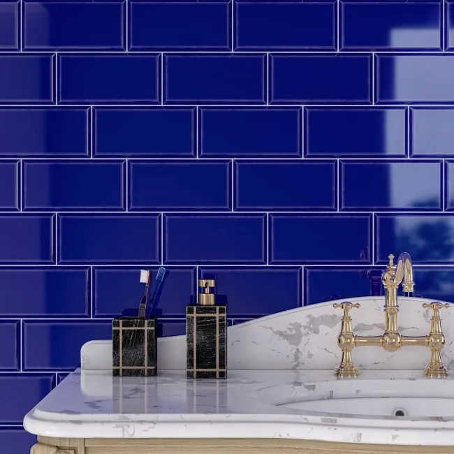 Metro Bevelled Victorian Cobalt Blue Gloss Ceramic Wall Tile