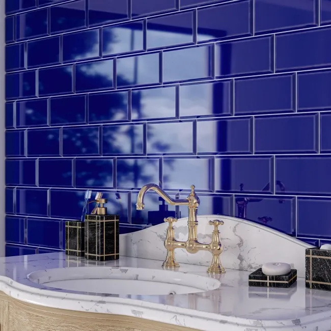 Metro Bevelled Victorian Cobalt Blue Gloss Ceramic Wall Tile